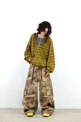 RELABEL Digital-Printed Leopard-Print Camouflage High-Waisted/Low-Waisted Frayed-Edge Patchwork A-Line Studded Workwear Trousers