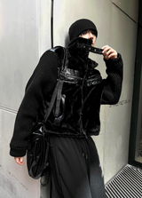 Fur leather winter mustang + deep black knit