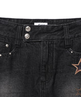 W STAR APPLIQUE LAYERED SKIRT DENIM PANTS(CV2GFFD111A)