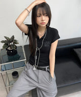 Lasso Eyelet Lettering Collar Tee