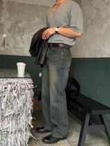 Deep oil denim pants