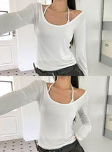 ライルオフホワイトUネックTシャツ