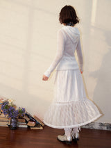 Vintage lace print high-waisted skirt