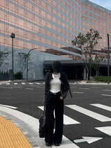 Y2K Back Point X Strap Bijo Wide Loose Fit Denim Long Pants (Black)