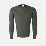 Kanden Ribbed Henley Neck Slim Long Sleeve T-shirt