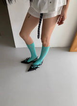 Mint blue knit knee socks