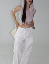 ribbon string shirring wide pants