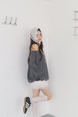 Rose Angel Oversized-fit Off-Shoulder Long Sleeve T-shirt