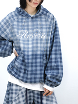RELABEL (Gemeng) スタッドエンベリッシュドプリントグラディエントウォッシュチェックフードデニムスウェットシャツ