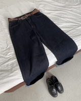 ペニーレッドステッチローワイドデニムパンツ