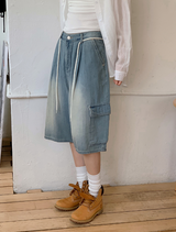 カーゴバミューダデニムパンツ　ストラップセット