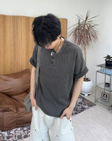 Sadi Pigment Waffle Henley Neck Short Sleeve Tee
