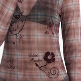 CシースルーチェックTシャツ_レッド