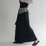 [Lanek] Banding Wrinkle Flare Long Skirt - 3 Colors
