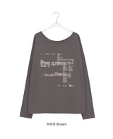 Gauss Loose Fit Printing Off-Shoulder Long Sleeve Tee