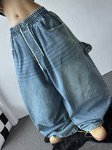 Johnsy Carpenter Balloon Fit Elastic Waist Denim Pants 3color