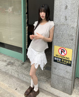 ハヨリボンストラップキャップスリーブ半袖ブラウス