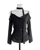 romang drape cut off-shoulder bl tie set