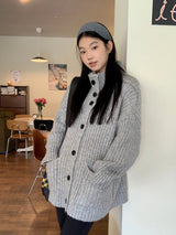 turtleneck button oversized-fit half cardigan