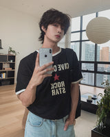 Rokdon Star Lettering Ringer Short Sleeve T-shirt