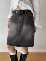 multi-wash midi denim skirt