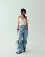 Lace to Buckle Light Blue Wide Pants
