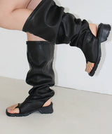 LEATHER THONG SLOUCH BOOTS