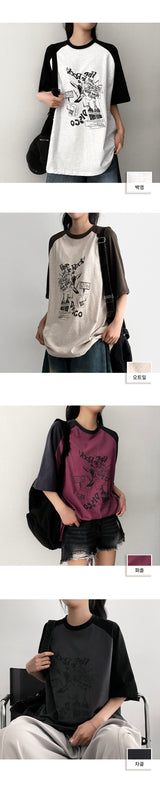 ラグオーバーサイズフィットカラーラグランショートスリーブTシャツ