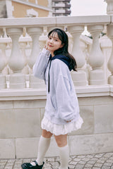 コラボレーション 配色デザートフーディー ネイビー | 伊藤彩沙 × letter from moon