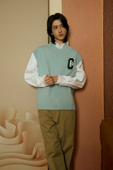 3D C Patch Sky Blue Knit Vest [Unisex]