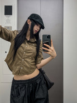 リブ編みスリムフィットウエスタンシャツ