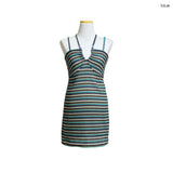 (2color) Bead Shirring Halterneck Stripe Mini Dress