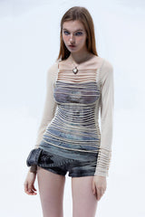 Emoha Love's Bondage Cut-out Striped Mesh Bottoming Shirt