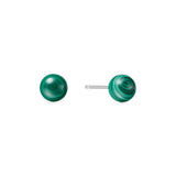 silver malachite sphere stud rhodium plating + 925 silver earrings E063-02H