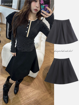 flare pintuck midi skirt