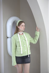 Ribbon Pearl Fur Hairband Green