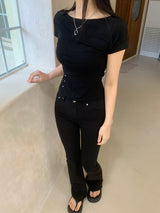 Lost Ball Stud Boat Neck Slit Half Tee