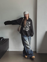 ディングワッフルボクシーフード長袖Tシャツ