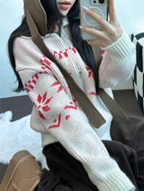 スノーフラワーカラーノルディックツーウェイジッパーニットジップアップ❤🖤🤎🩶🤍5カラー