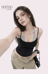 ダブルホルターパッドスリーブレストップ