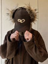 RELABEL Corduroy Retro Logo Embroidered Earflap Gradient High-Puff Faux Fur Contrast Colour Military-Style Baseball Cap