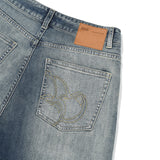 CHERRY COLOR SANDING WIDE-FIT DENIM PANTS [BLUE]