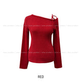 Eden Ribbon Strap Unbalanced Shoulder Ribbed Knit