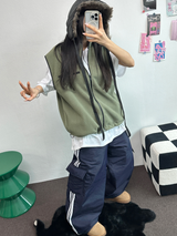 FLEECE LAYERED VEST ZIP UP💚💙🖤🧡4COLOR