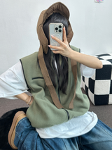 FLEECE LAYERED VEST ZIP UP💚💙🖤🧡4COLOR