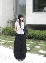 Asso Stripe Lace Puff Bolero Slim Short Sleeve T-Shirt