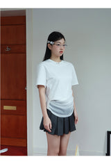 レースシャーリングラウンドルーズフィットショートスリーブtシャツ