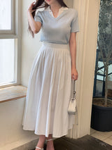 Shooly Pintuck Banding Flare Long Skirt
