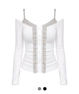 Lauren Check Frill Lace Button T-shirt