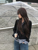 Risha Check Collar Knit Shirt Rib Cardigan